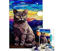 Puzzle 1000 pièces pour Adultes Chat Assis et Verre décoration Murale pour Anniversaire ou Noël Jeux familiaux Convient aux 14 Ans et Plus (38x26cm)