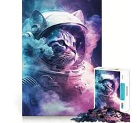 Puzzle 1000 pièces pour Adultes Chat Astronaute Assemblage Parfait Jeu de Réflexion Art Cadeau Jeu Lent Décoration Murale de Noël (50x75cm)
