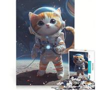Puzzle 1000 pièces pour Adultes, Chat Astronaute de l'espace, Jouet éducatif et Stimulant intellectuel, idéal comme Cadeau 50x75cm