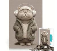 Puzzle 1000 pièces pour Adultes Chat avec Casque et Veste Décoration Clean Fit Jouet d'exercice cérébral Moments de détente et de Jeu Amusant pour Un Anniversaire (38x52cm)
