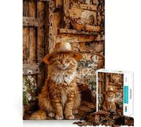 Puzzle 1000 pièces pour Adultes Chat avec Chapeau et Marguerites Décoration Clean Fit Jouet d'exercice cérébral Moments de détente Jeu Amusant d'anniversaire (38x26cm)