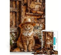 Puzzle 1000 pièces pour Adultes Chat avec Chapeau et Marguerites Jeu de réflexion Artistique aux découpes nettes Jeu Amusant pour Passer Le Temps Cadeau d'anniversaire (50x75cm)