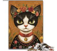 Puzzle 1000 pièces pour Adultes Chat avec Frida Kahlo Puzzles 1000 pièces pour Adultes Noël Halloween Fête des Mères Nouvel an Cadeau de Pâques (Taille 50x75cm)