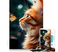 Puzzle 1000 pièces pour Adultes Chat avec Papillon Nettoyage Facile Décoration Jeu d'exercice cérébral Moments de détente Jeu Amusant pour Un Anniversaire (38x26cm)