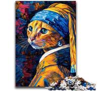 Puzzle 1000 pièces pour Adultes Chat avec Une Perle Jouets éducatifs Jeux Anti-Stress Collection d'artistes, Beaux-Arts 50x75cm