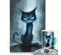 Puzzle 1000 pièces pour Adultes Chat Bleu en colère, Jeu Impossible, décoration intérieure, pour Toute la Famille 50x75cm