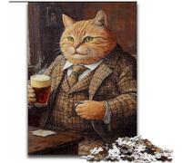 Puzzle 1000 pièces pour Adultes Chat Buvant de la bière Puzzle 1000 pièces pour Famille, Jeu interactif, adapté aux 14 Ans et Plus (Taille 50x75cm)