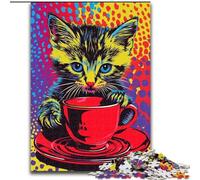 Puzzle 1000 pièces pour Adultes Chat Buvant du café Puzzle 1000 pièces pour Adolescents Groupe d'âge 14+, Décoration d'intérieur (Taille 26x38cm)