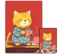 Puzzle 1000 pièces pour Adultes, Chat Buvant du café, Puzzle en Carton, Casse-tête Stimulant pour Adolescents, soirée de Jeux en Famille, 26x38cm