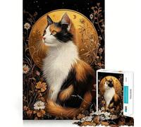 Puzzle 1000 pièces pour Adultes Chat Calico dans Un décor Floral doré Jeu de réflexion Amusant et Amusant pour se détendre et Passer Un agréable Moment,Parfait pour Noël (38x52cm)