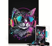 Puzzle 1000 pièces pour Adultes,Chat,Casque Audio,Musique DJ,découpe Nette,Jeu de Concentration,Cadeau,Jeu pour Passer Le Temps,scène de Noël,Art (38x52cm)