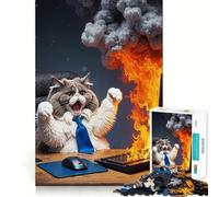 Puzzle 1000 pièces pour Adultes Chat célébrant Un Incendie d'ordinateur Portable Jeu de Concentration Cadeau Jeu pour Passer Le Temps Scène de Noël Art (38x26cm)