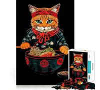 Puzzle 1000 pièces pour Adultes Chat Chef avec Bol de Ramen Illustration Découpe précise Jeu créatif et intellectuel Cadeau d'anniversaire Amusant (50x75cm)