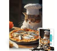 Puzzle 1000 pièces pour Adultes Chat Chef avec Pizza au Poisson Découpe Précise Jeu de Réflexion Créatif Loisirs Jeu Amusant Cadeau d'anniversaire (38x52cm)