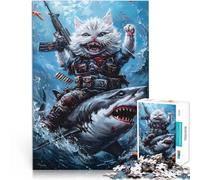 Puzzle 1000 pièces pour Adultes Chat chevauchant Un Requin Compétition de Vitesse Manuelle Jouets de décoration pour la Maison 38x26cm