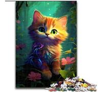 Puzzle 1000 pièces pour Adultes Chat coloré aux Grands Yeux en Bois, Parfait pour Une décoration DIY ou Un Cadeau d'anniversaire 50x75cm Jeu de réflexion pour Adolescents, Cadeau de Vacances idéal