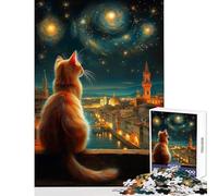 Puzzle 1000 pièces pour Adultes Chat contemplant Florence sous Un Ciel étoilé Jeu Impossible Apprentissage Jouet éducatif Liste de souhaits avec Le Père Noël (38x52cm)