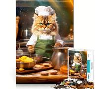 Puzzle 1000 pièces pour Adultes Chat cuisinant dans la Cuisine Jeu de Concentration pour Passer Le Temps Scène de Noël Art (38x52cm)