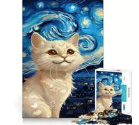 Puzzle 1000 pièces pour Adultes Chat dans la Nuit étoilée Jeu de réflexion Amusant et Complexe pour Noël (38x52cm)