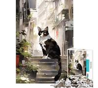 Puzzle 1000 pièces pour Adultes « Chat dans la Ruelle Jeu éducatif et ludique Course de Vitesse Manuelle Idée Cadeau (Dimensions 75x50cm)