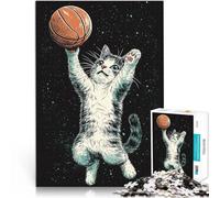 Puzzle 1000 pièces pour Adultes Chat dans l'espace avec Un Ballon de Basket Jeu de Quiz est idéal comme Cadeau pour Toute la Famille 38x52cm