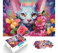 Puzzle 1000 pièces pour Adultes Chat dans Un Jardin de Fleurs Jeu Familial Anti-Stress Défi Difficile Idées Cadeaux 38x26cm