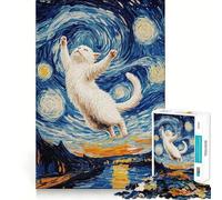 Puzzle 1000 pièces pour Adultes Chat dans Un Paysage de Nuit étoilée Décoration soignée Jeu de Construction et de Concentration Jeu de Paix Décoration d'anniversaire Cadeau (38x26cm)