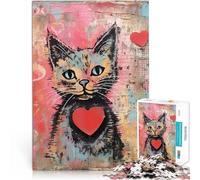 Puzzle 1000 pièces pour Adultes Chat de la Saint-Valentin avec Un cœur Jeux de détente Jeu éducatif pour Anniversaire, Noël 38x26cm