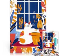 Puzzle 1000 pièces pour Adultes Chat Douillet près de la fenêtre dans Un Style Fauve Impossible Super Cadeau 75x50cm