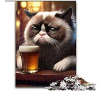 Puzzle 1000 pièces pour Adultes, Chat drôle Buvant de la bière, en Carton, activités Amusantes à la Maison, Cadeau d'anniversaire, Cadeau de Voyage, 1000 pièces(26x38cm)