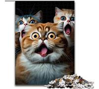 Puzzle 1000 pièces pour Adultes, Chat drôle et choqué, en Bois, Cadeau pour Hommes et Femmes, pour Tous Les Jours et Occasions spéciales, 1000 pièces(50x75cm)