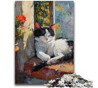 Puzzle 1000 pièces pour Adultes Chat endormi Jeu de réflexion Jeu éducatif pour Anniversaire, Noël pour Les 14 Ans 26x38cm