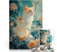 Puzzle 1000 pièces pour Adultes Chat et Fleur Fabriqué en Carton pour Les 14 Ans et Plus Jeu de décoration d'intérieur Bon Cadeau。Taille:38x52cm/14.96x20.47pouce