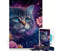Puzzle 1000 pièces pour Adultes Chat et Fleur Néon Assemblage Parfait Jeu de réflexion Artistique Cadeau Jeu Lent Décoration Murale de Noël (50x75cm)