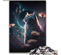 Puzzle 1000 pièces pour Adultes Chat et Fleur Néon en Carton, Cadeau pour Hommes et Femmes, Occasions Quotidiennes et spéciales 1000 pièces(26x38cm)