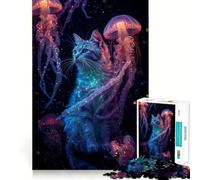 Puzzle 1000 pièces pour Adultes Chat et méduse Casse-tête Amusant et Complexe Cadeau de Loisirs et de détente Décoration de Noël (38x52cm)