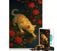 Puzzle 1000 pièces pour Adultes Chat et Roses au Bord de l'eau Découpe précise Jeu créatif et ludique Cadeau d'anniversaire (38x52cm)