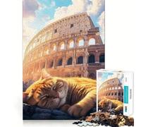 Puzzle 1000 pièces pour Adultes Chat Faisant la Sieste au Colisée Jeu de réflexion Amusant et Calme Cadeau de Noël apaisant (38x52cm)