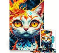 Puzzle 1000 pièces pour Adultes Chat Flamme Céleste,découpe précise,Jeu de réflexion et de détente,Cadeau Artistique de Noël (38x52cm)