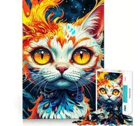 Puzzle 1000 pièces pour Adultes Chat Flamme Céleste,découpe précise,Jeu de réflexion et de détente,Cadeau Artistique de Noël (38x26cm)