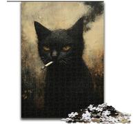 Puzzle 1000 pièces pour Adultes, Chat Fumeur, pour Les Adolescents, Les Couples et Les Amis pour Les Anniversaires et Noël 50x75cm