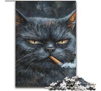 Puzzle 1000 pièces pour Adultes Chat Fumeur Puzzle Parfait pour s'amuser en Famille à Noël, Thanksgiving, Anniversaires et Pâques 50X75CM