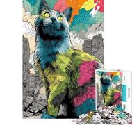 Puzzle 1000 pièces pour Adultes Chat géant dans Un Paysage Urbain détruit Puzzle pour Adolescents Assemblage du Motif Difficile et Stimulant Jeu passionnant et Convivial en Famille (38x26cm)