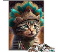 Puzzle 1000 pièces pour Adultes Chat Guerrier Indien en Carton, Casse-tête Stimulant pour Adolescents, Divertissement en Famille, décoration d'intérieur DIY, 1000 pièces(26x38cm)