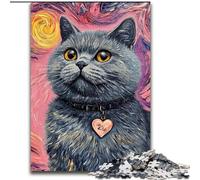 Puzzle 1000 pièces pour Adultes Chat Heureux Puzzle en Bois Convient pour Les Anniversaires, Halloween, Thanksgiving, Pâques Taille 50X75CM