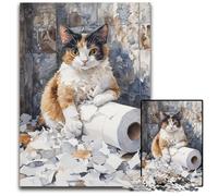 Puzzle 1000 pièces pour Adultes Chat Jouant avec du Papier Toilette Puzzles en Bois Jeux Jouets Cadeau, Anniversaire Unique et Cadeaux pour et Âge 14 Ans et Plus 50X75CM