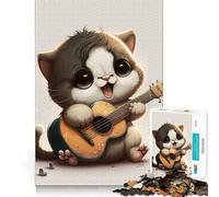 Puzzle 1000 pièces pour Adultes Chat Jouant de la Guitare Jeu de réflexion Amusant et Calme Cadeau de Noël apaisant (50x75cm)