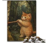 Puzzle 1000 pièces pour Adultes Chat Jouant de la Trompette, Anti-Stress, défi Difficile, Cadeaux du Père Noël Secret pour Les 14 Ans et Plus (Taille 26x38cm)