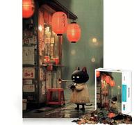 Puzzle 1000 pièces pour Adultes Chat Jouant de la Trompette dans Une Rue pluvieuse Découpe Lisse Activité intellectuelle Intelligente Loisirs et Divertissement Décoration de Noël Cadeau (50x75cm)