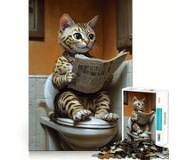 Puzzle 1000 pièces pour Adultes Chat lisant Le Journal sur Les Toilettes Jeu de réflexion et de détente Cadeau Artistique de Noël (50x75cm)